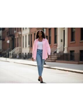 LE3NO Women's Pink Button-Up Shirt